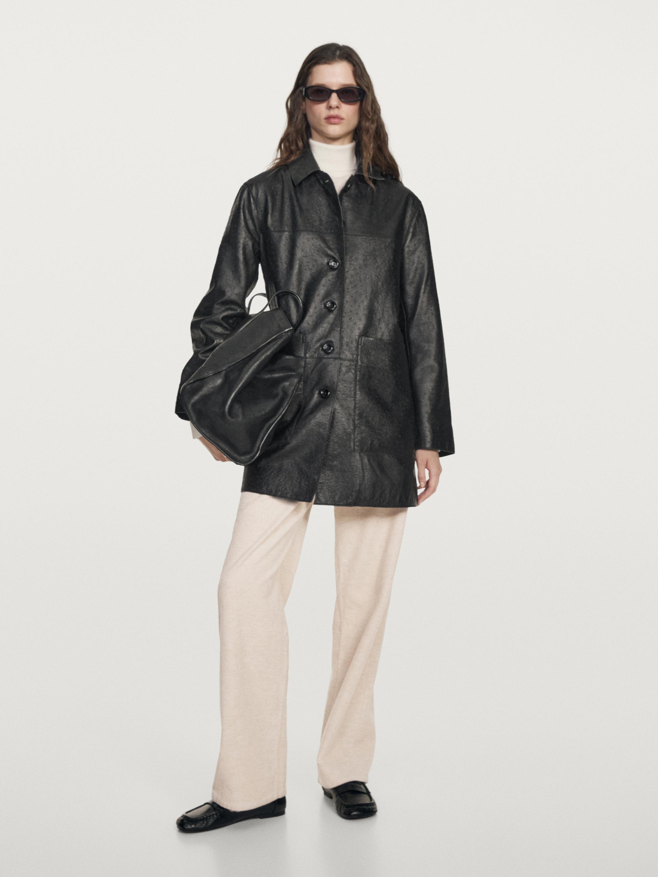 Long textured nappa leather coat